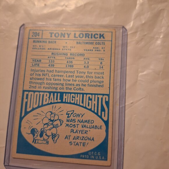 tony lorick 1968 topps 204 - Picture 3 of 6